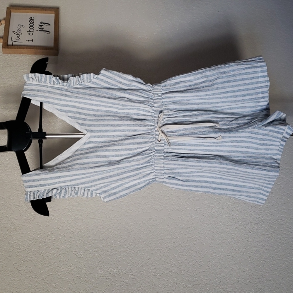 Blue and white stripe shorts romper by Allie Rose.